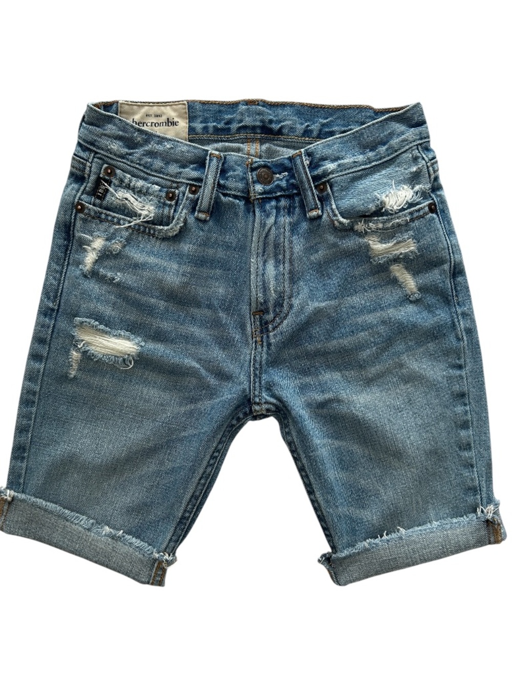 Abercrombie Kids Boys Distressed Medium Washed Bermuda Denim Jean Shorts Size 10